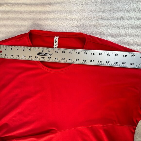 Xiao Womens Red Asymmetrical Hem Top Small 3/4 Sleeve Pockets Stretch Casual - Picture 5 of 7